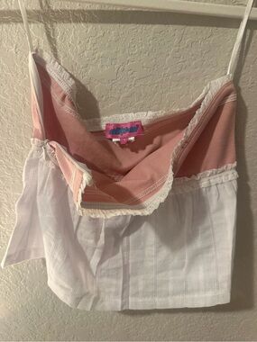 Edikted Pink & White Layered Cami with Lace Trim